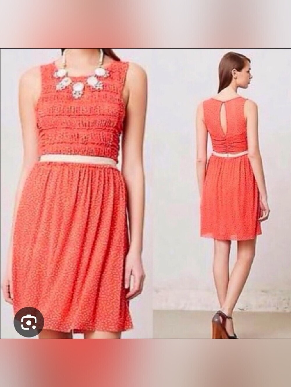 Anthropologie Coral Pink Polka Dot Smocked Tank Dress